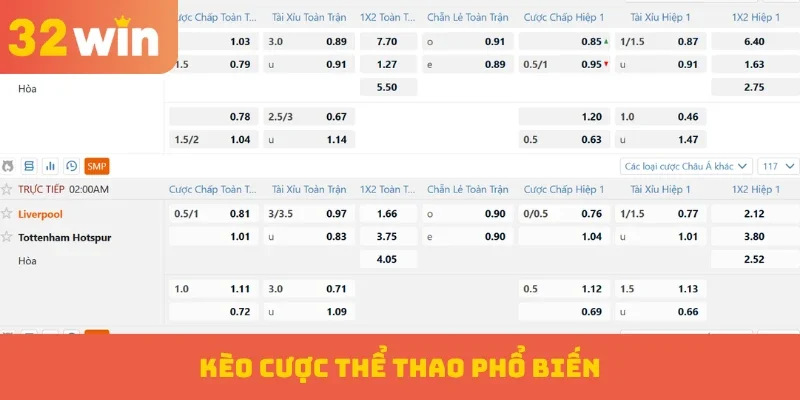 Kèo cược thể thao phổ biến