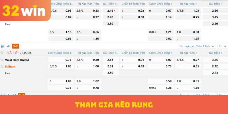 Kèo Rung – Cá Cược Ngay Lập Tức Cơ Hội 100% Chiến Thắng 2 Tham gia kèo rung