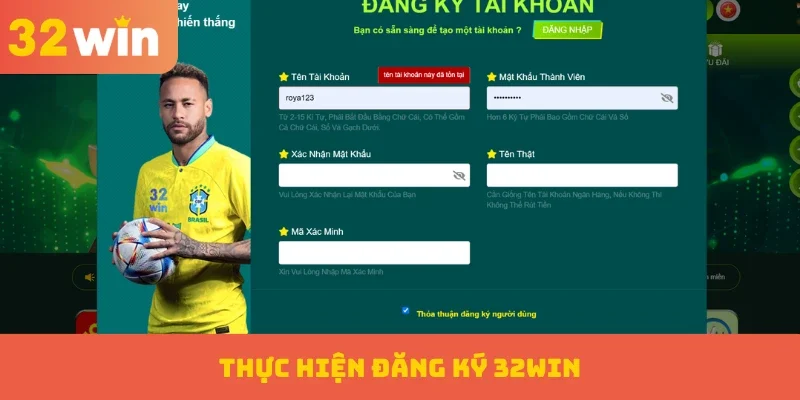 Thực hiện đăng ký 32WIN
